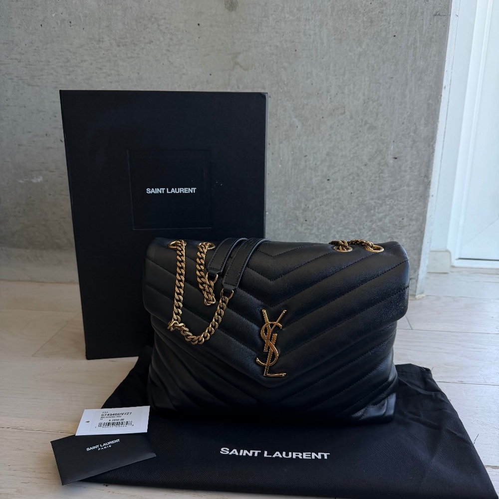 YSL Quilted Monogram Medium Loulou Chain Satchel Black